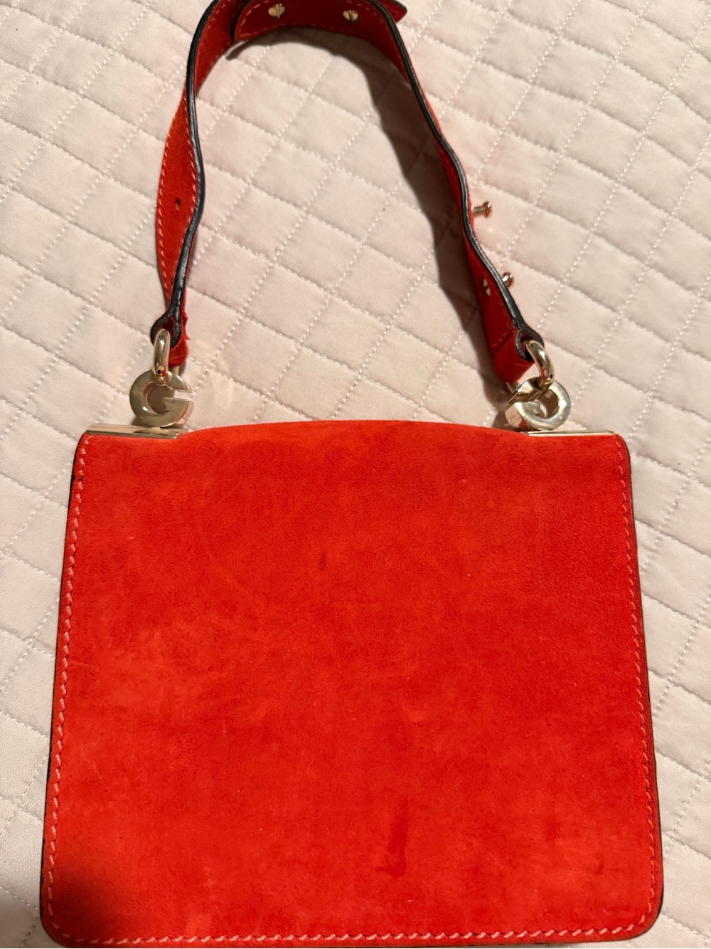 Red Suede Top-Handle Women's Bag with Gold Hardware - Picture 2 of 7